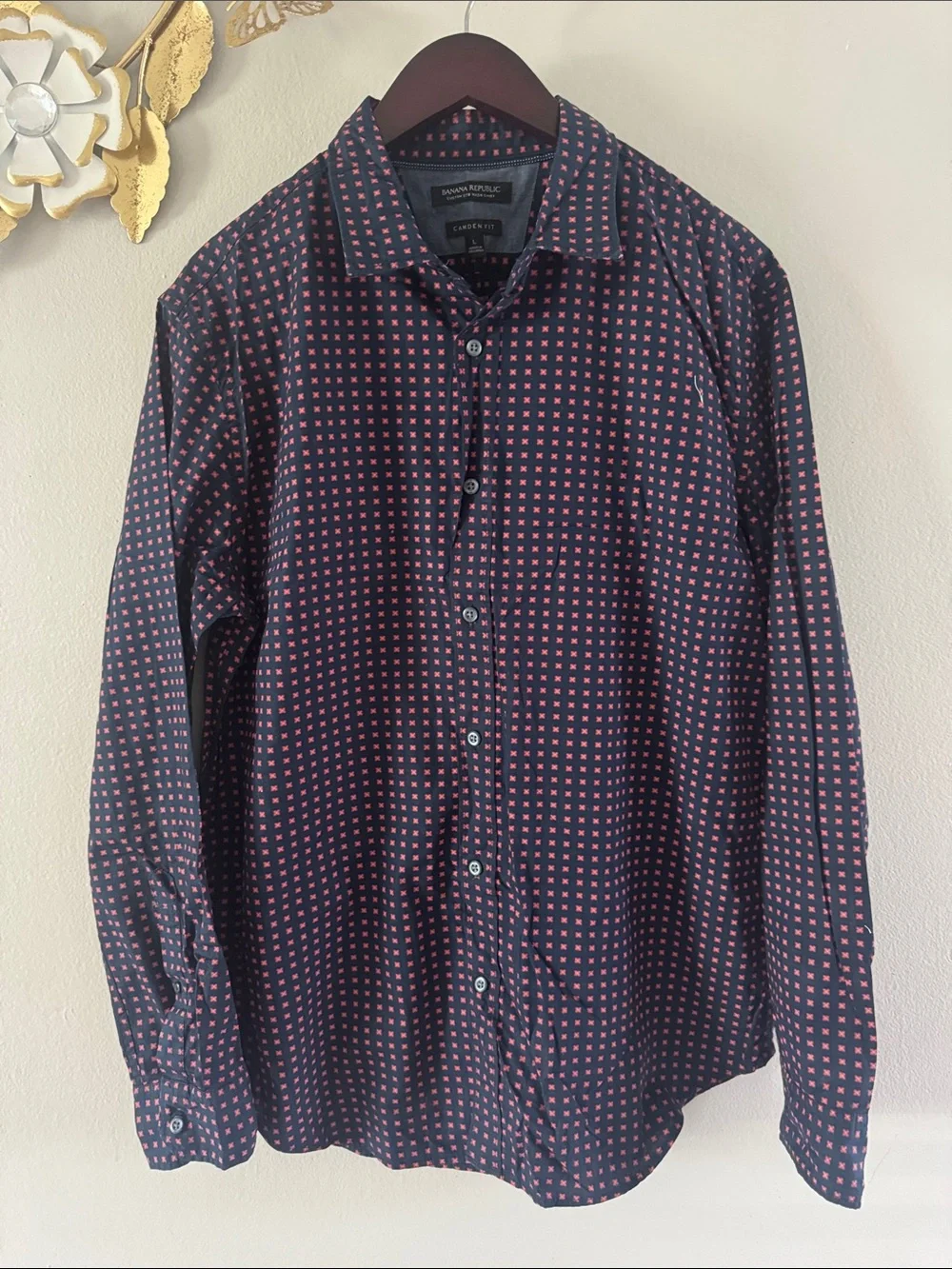 Banana Republic Navy Blue Shirt with Pink Geometric Print